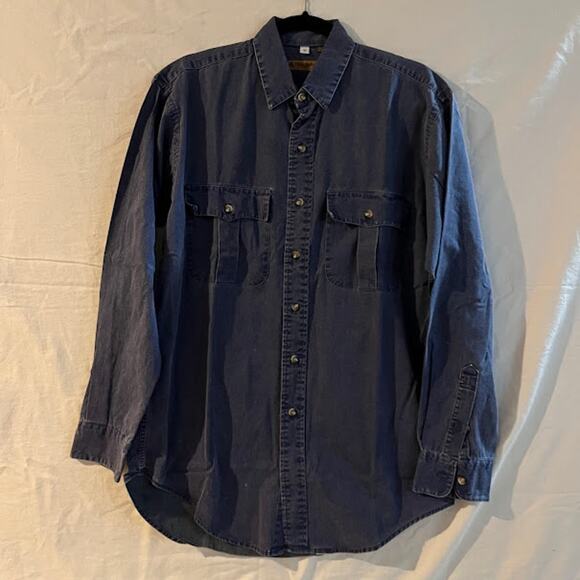 VTG 80s Ruff Hewn Shirt Mens Blue Denim Button Down Size M - Picture 1 of 4